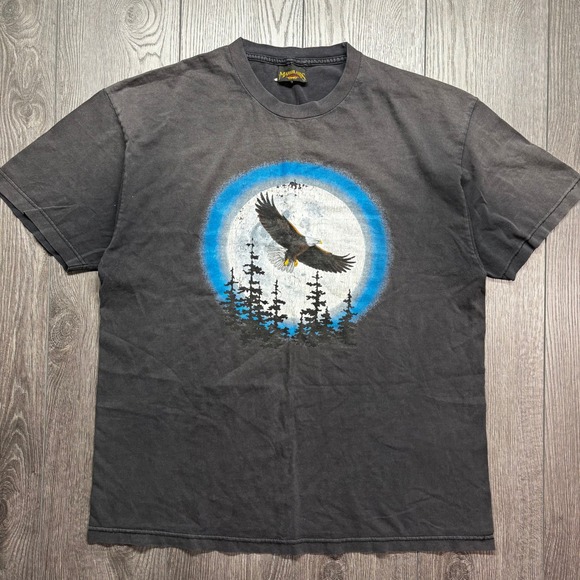 Marshlands Canada Other - Vintage Bald Eagle Moon Graphic T-Shirt Mens Faded Black Marshland Canada Nature